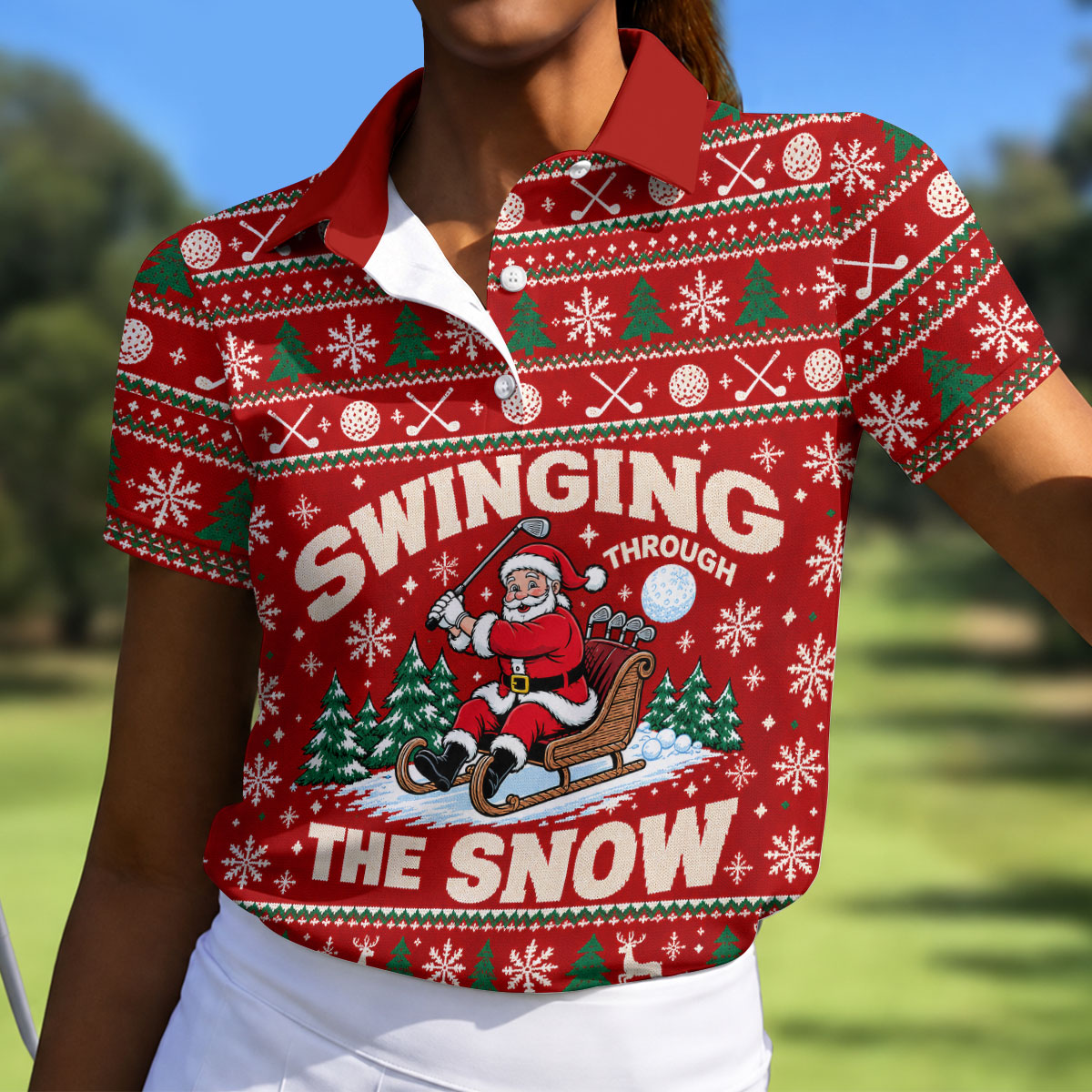Swinging In The Snow Christmas Golf Shirt, Womens Golf Tops, Womens Golf Apparel