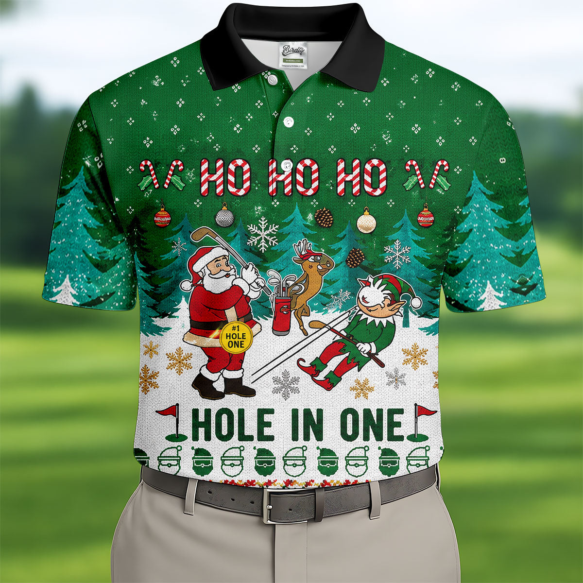 Santa Hole In One Christmas Golf Shirt, Mens Golf Shirts, Funny Mens Golf Shirts