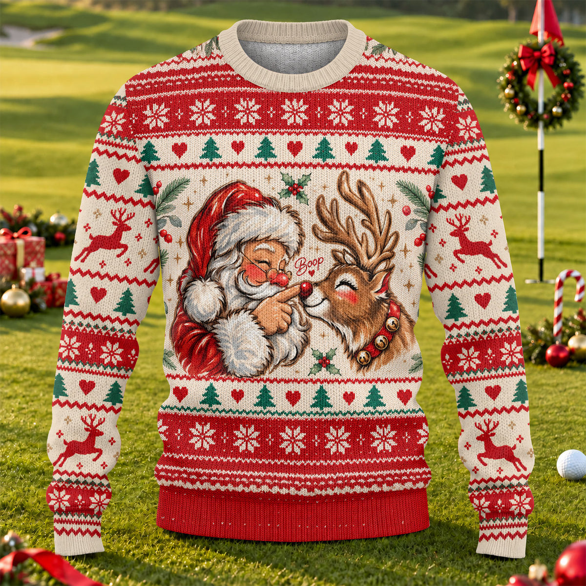 Ugly Christmas Sweater Santa Reindeer, Christmas Golf Gift, Holiday Party Sweater