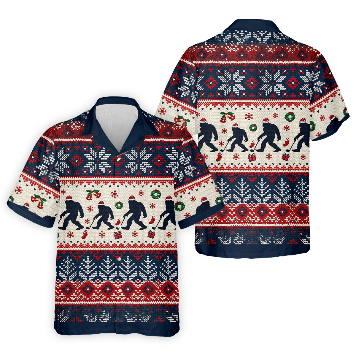 Bigfoot Santa Christmas Golf Shirt, Mens Golf Clothing, Mens Holiday Golf Shirts