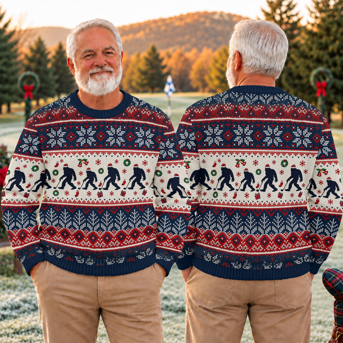 Ugly Christmas Sweater Bigfoot Santa, Christmas Golf Gift, Funny Holiday Sweater