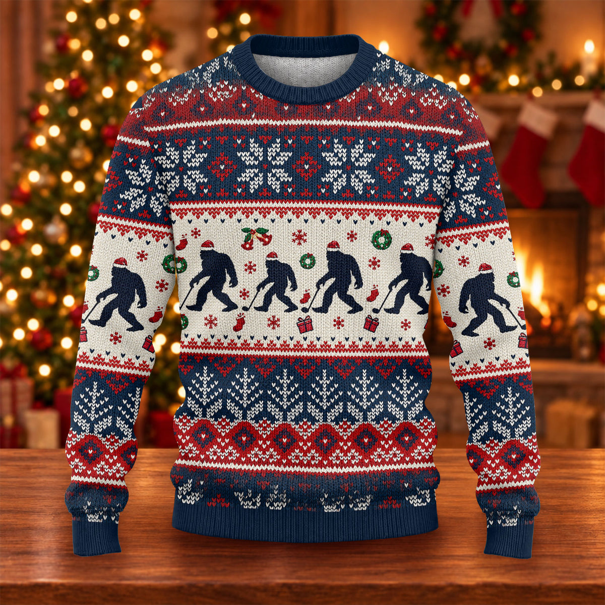 Ugly Christmas Sweater Bigfoot Santa, Christmas Golf Gift, Funny Holiday Sweater