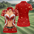 Glitter Santa Bra Fur Trim Christmas Golf Shirt, Ladies Golf Shirts, Womens Golf Tops
