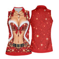 Glitter Santa Bra Fur Trim Christmas Golf Shirt, Ladies Golf Shirts, Womens Golf Tops