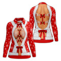 Ribbon Bells Busty Santa Christmas Golf Shirt, Womens Golf Clothing, Ladies Golf Tops