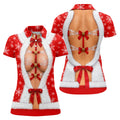 Ribbon Bells Busty Santa Christmas Golf Shirt, Womens Golf Clothing, Ladies Golf Tops