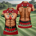 Reindeer Hairy Chest Abs Christmas Golf Shirt, Womens Golf Tops, Golf Gifts For Women