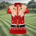 Busty Mrs Claus Red Bow Christmas Golf Shirt, Ladies Golf Tops, Golf Shirts For Women