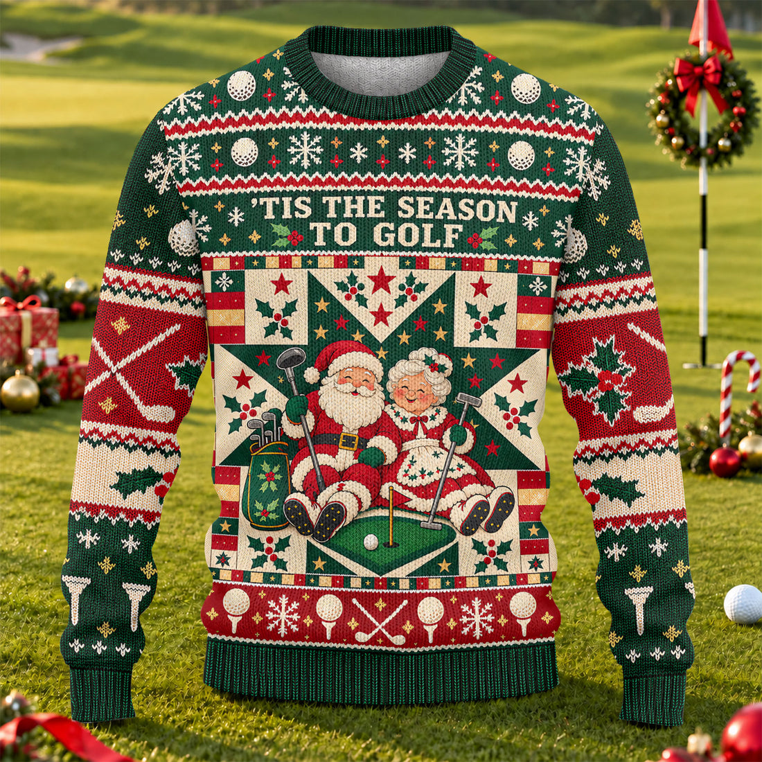 'Tis The Season To Golf Ugly Christmas Sweater, Christmas Golf Gift, Golf Lover Gifts