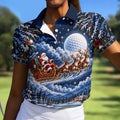 Santa Sleigh Golf Moon Christmas Golf Shirt, Womens Golf Tops, Golf Gifts For Women