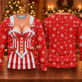 Candy Stripe Corset Ugly Christmas Sweater, Christmas Gifts, Funny Holiday Sweater