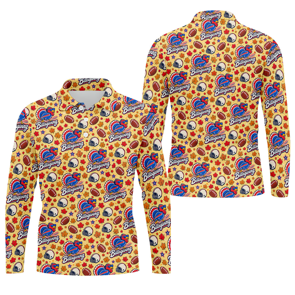 Yellow Football Leaves Thanksgiving Golf Shirt, Golf Shirts For Men, Mens Golf Shirts