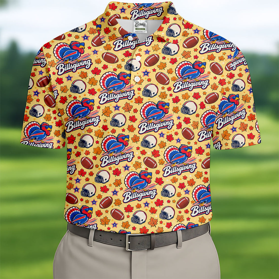 Yellow Football Leaves Thanksgiving Golf Shirt, Golf Shirts For Men, Mens Golf Shirts