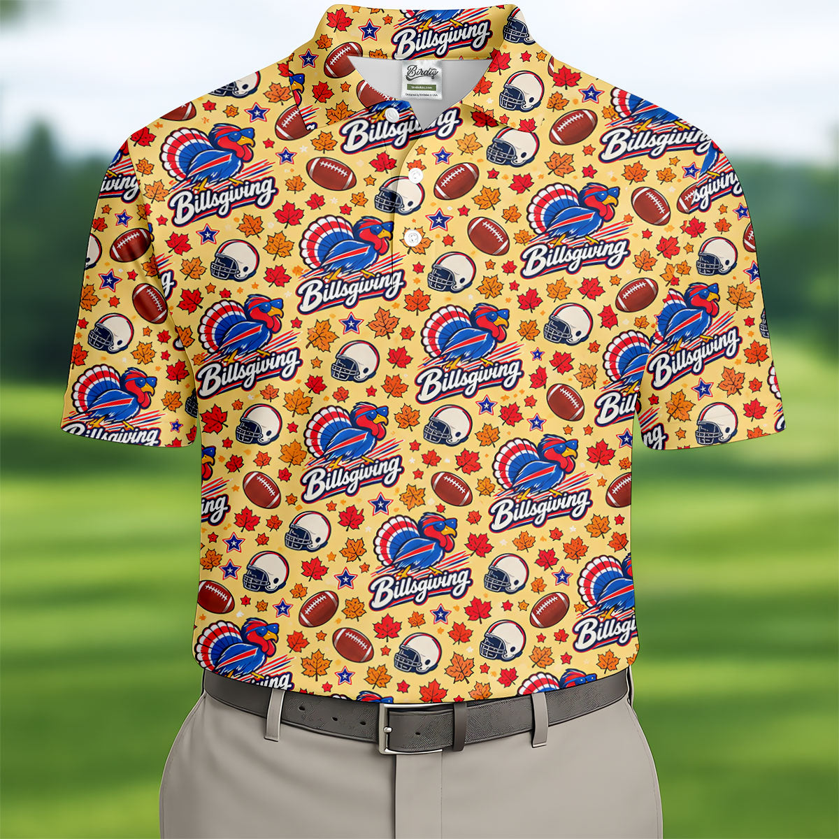 Yellow Football Leaves Thanksgiving Golf Shirt, Golf Shirts For Men, Mens Golf Shirts