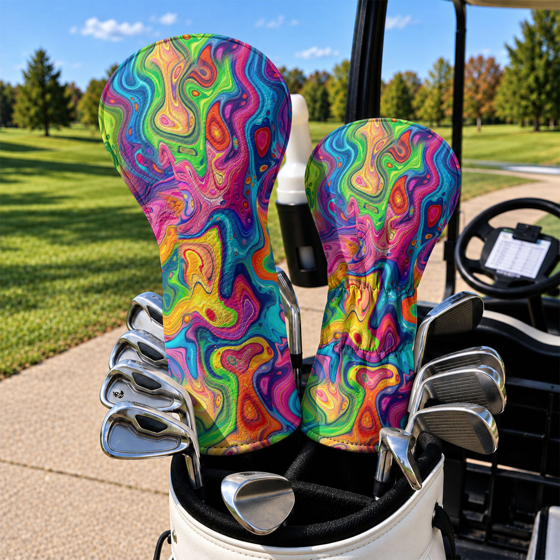 Liquid Marble Colorful Print Golf Head Cover, Golf Bag Accessories, Golf Gift For Men
