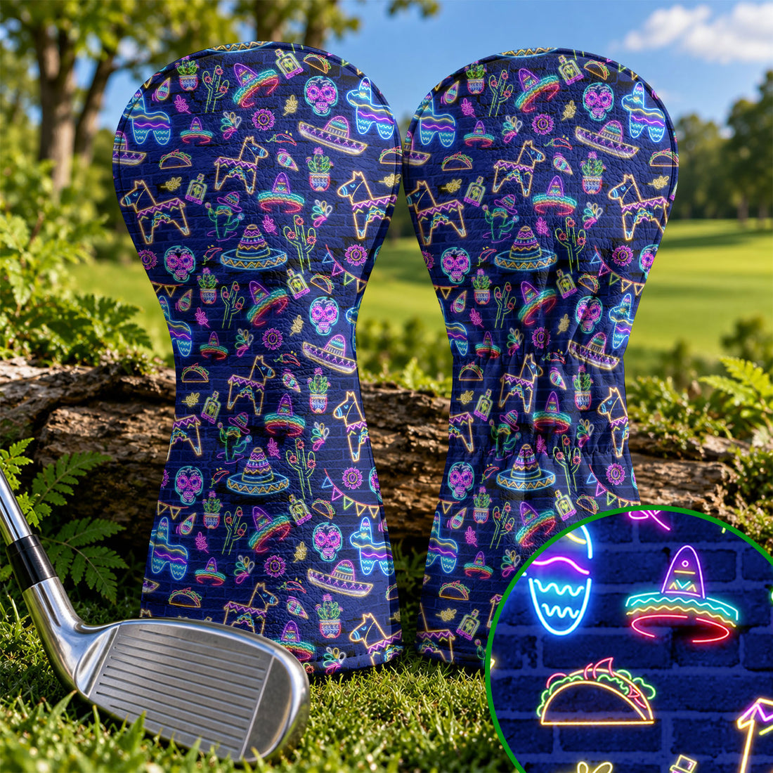 Mexican Holiday Neon Cinco De Mayo Golf Head Cover, Fiesta Golf Gift, Golf Gift Ideas
