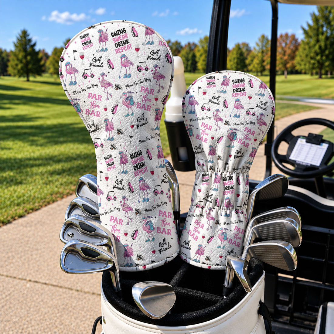 Par Then Bar Flamingo Funny Golf Head Cover, Golf Bag Accessories, Driver Head Cover