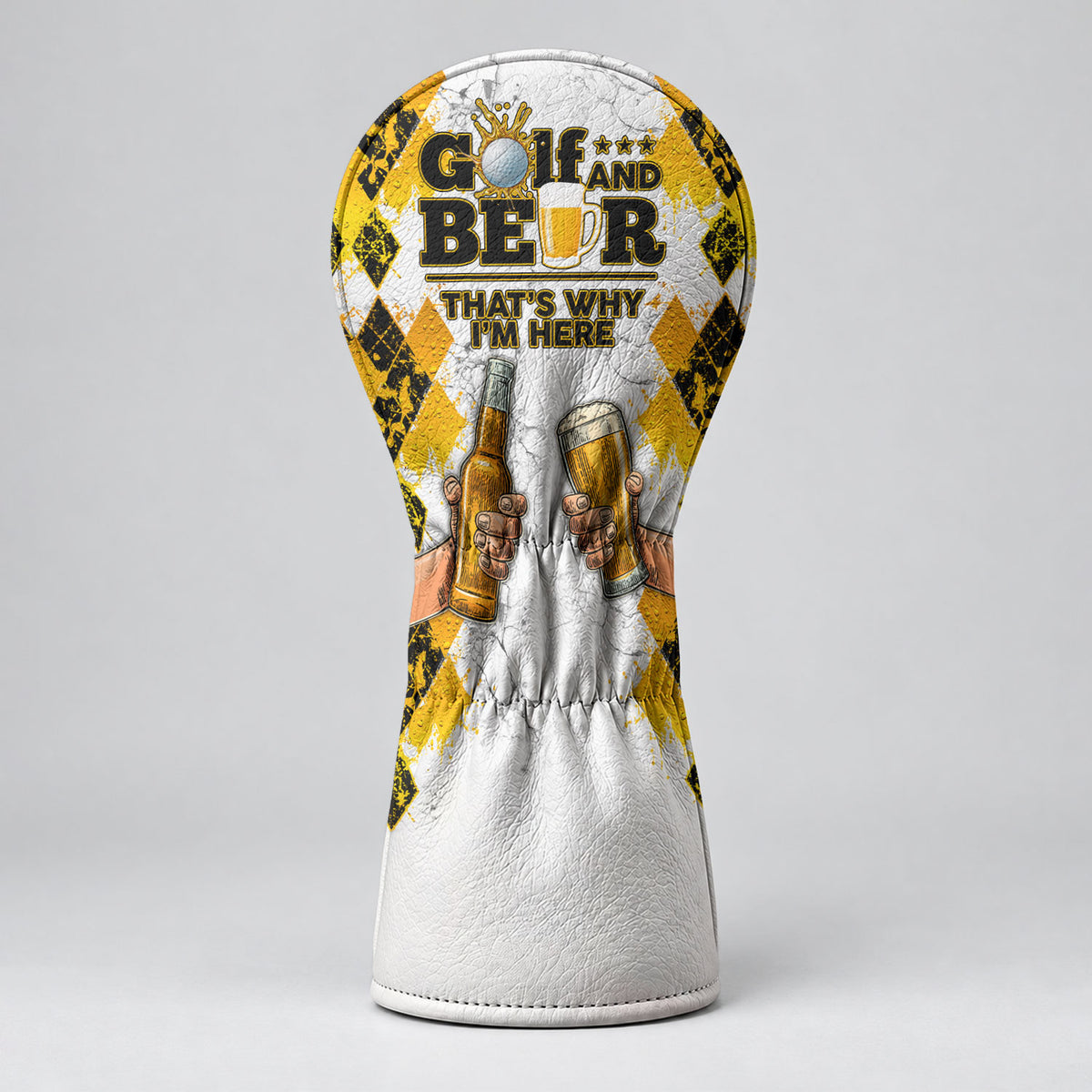 Golf And Beer That's Why I'm Here Argyle Headcover, Beer Lover Golf Gift, Golfer Gift
