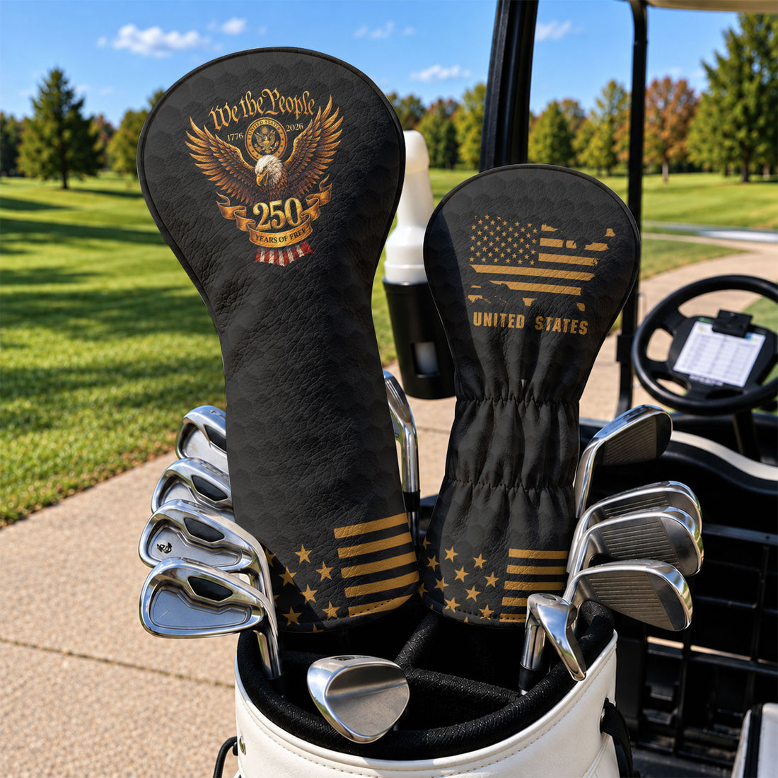 We The People 250 Years Black Gold Eagle Headcover, Patriotic Golf Gift, Driver Cover