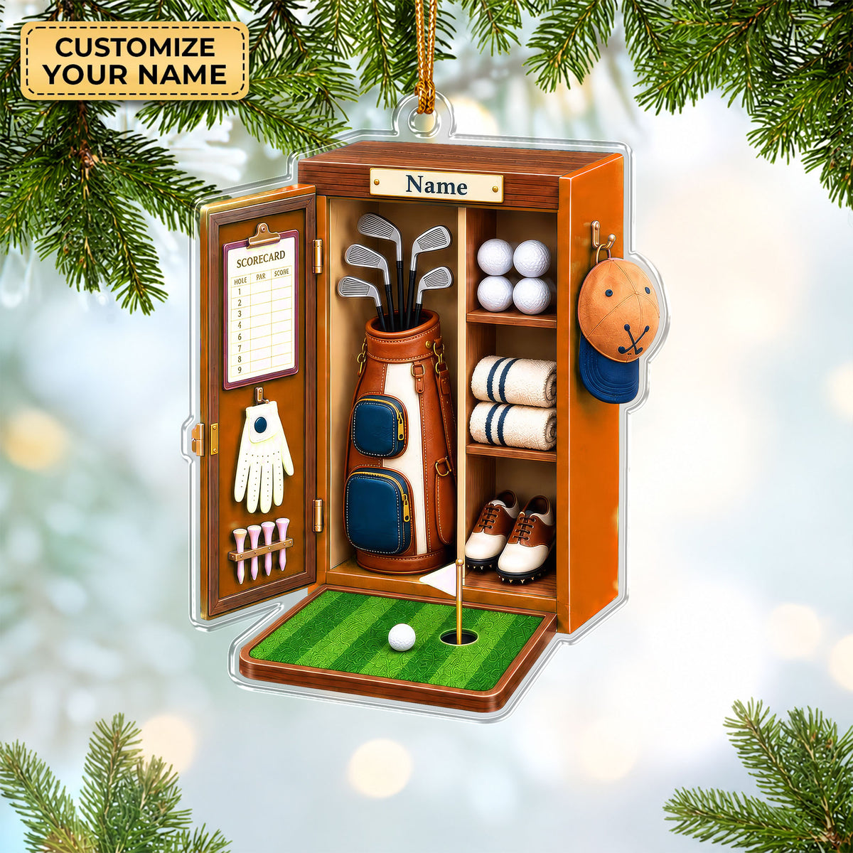 Custom Name Golf Locker Acrylic Ornament, Christmas Keepsake, Holiday Tree Decor