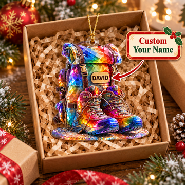 Custom Hiking Backpack Boots Acrylic Ornament, Christmas Ornaments, Camping Gifts