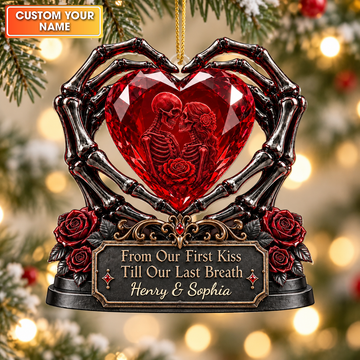 Custom Name Skeleton Heart Acrylic Ornament, Christmas Decorations, Couple Gifts