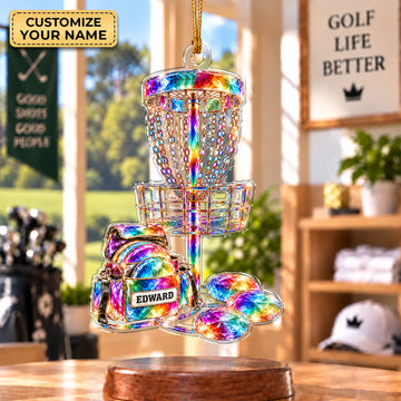 Custom Disc Golf Basket Acrylic Ornament, Christmas Decorations, Disc Golf Gifts