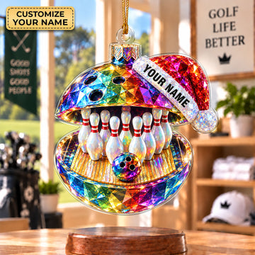 Custom Bowling Santa Hat Acrylic Ornament, Christmas Decorations, Bowling Gifts