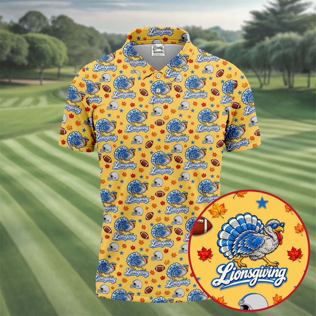 Lionsgiving Thanksgiving Golf Shirt, Golf Shirts For Men, Mens Holiday Golf Shirts