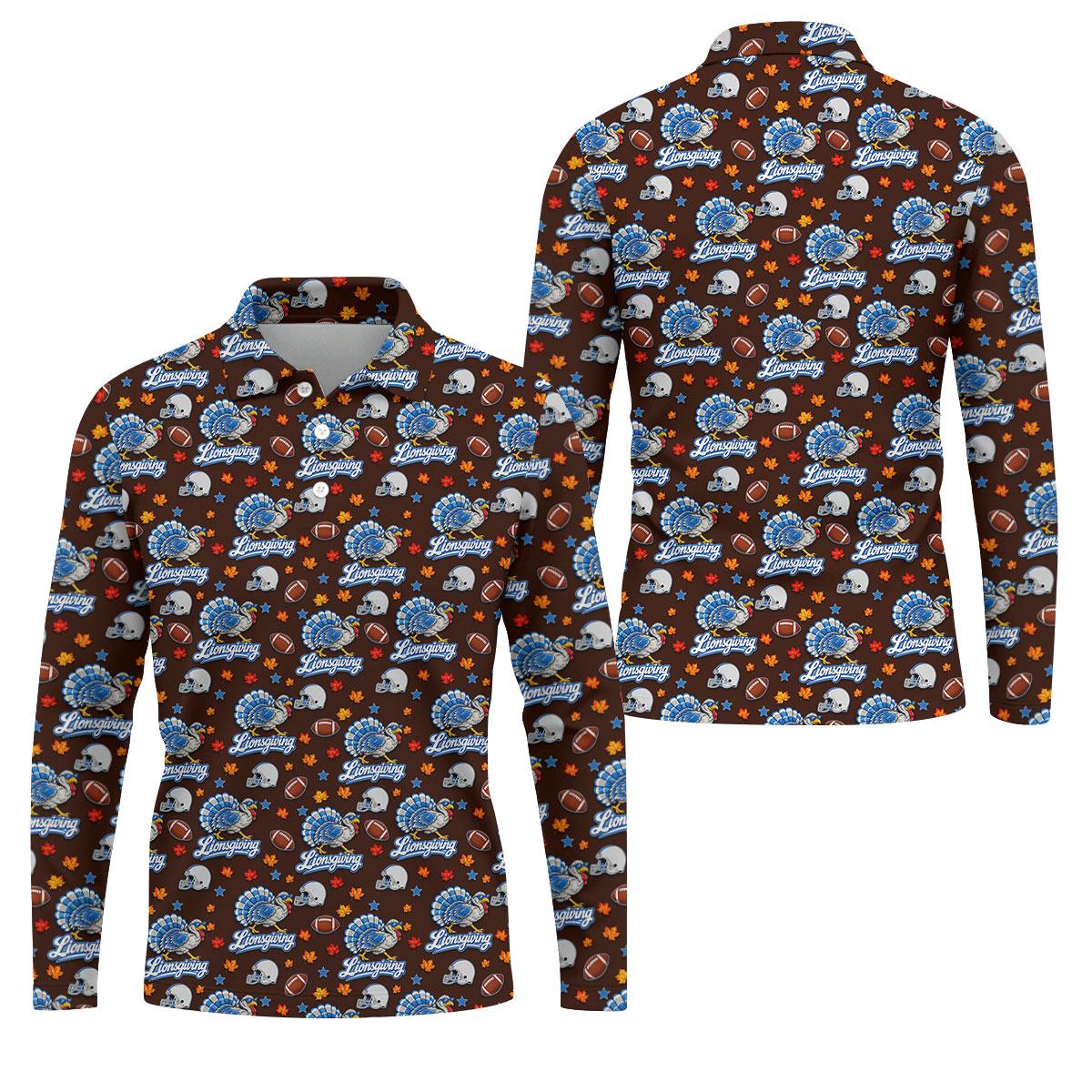 Lionsgiving Thanksgiving Golf Shirt, Golf Shirts For Men, Funny Mens Golf Shirts
