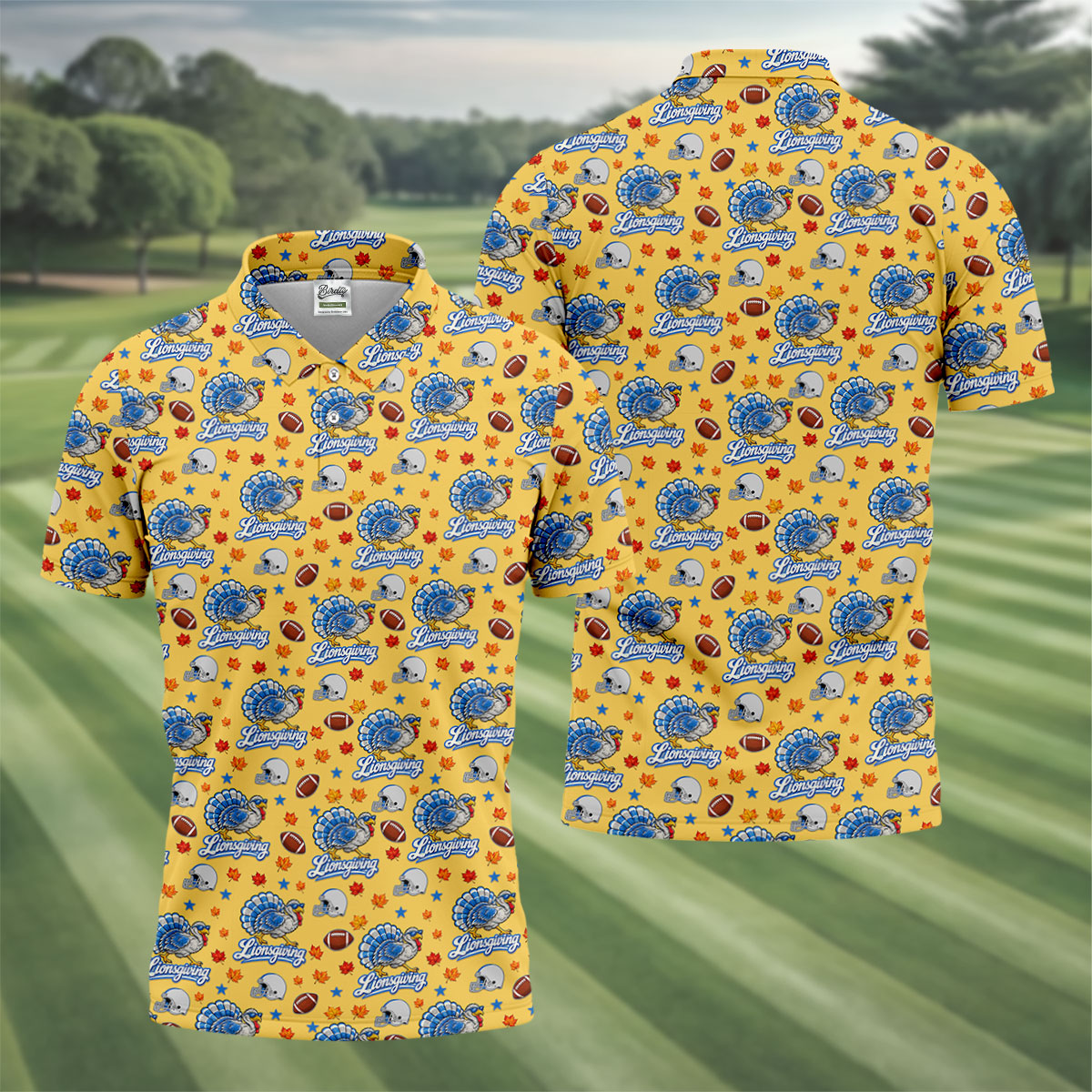 Lionsgiving Thanksgiving Golf Shirt, Golf Shirts For Men, Mens Holiday Golf Shirts