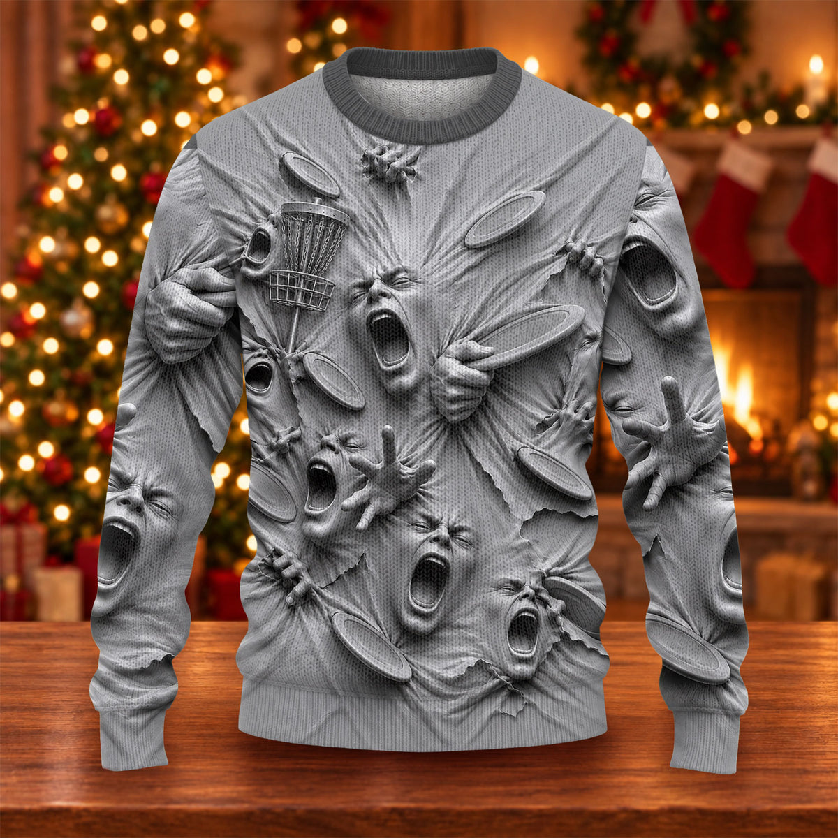 Screaming Faces Disc Golf Ugly Christmas Sweater, Ugly Sweater Party, Funny Xmas Gift