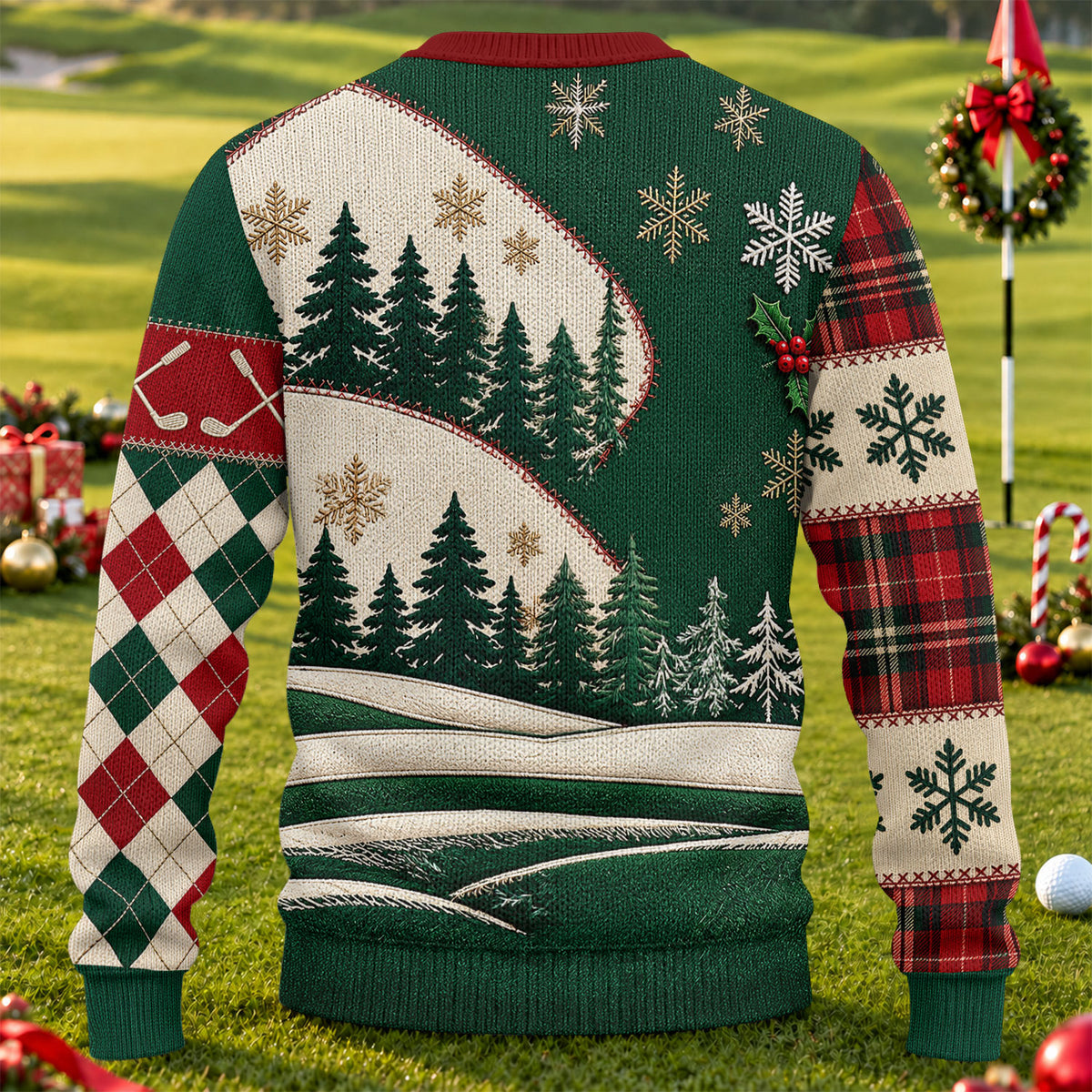 Patchwork Santa Golf Ugly Christmas Sweater - view 2