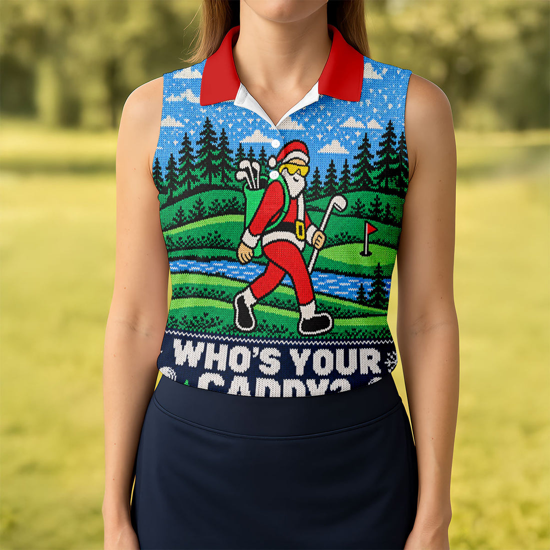 Christmas Who's Your Caddy Santa Golf Shirt, Womens Golf Tops, Womens Golf Apparel