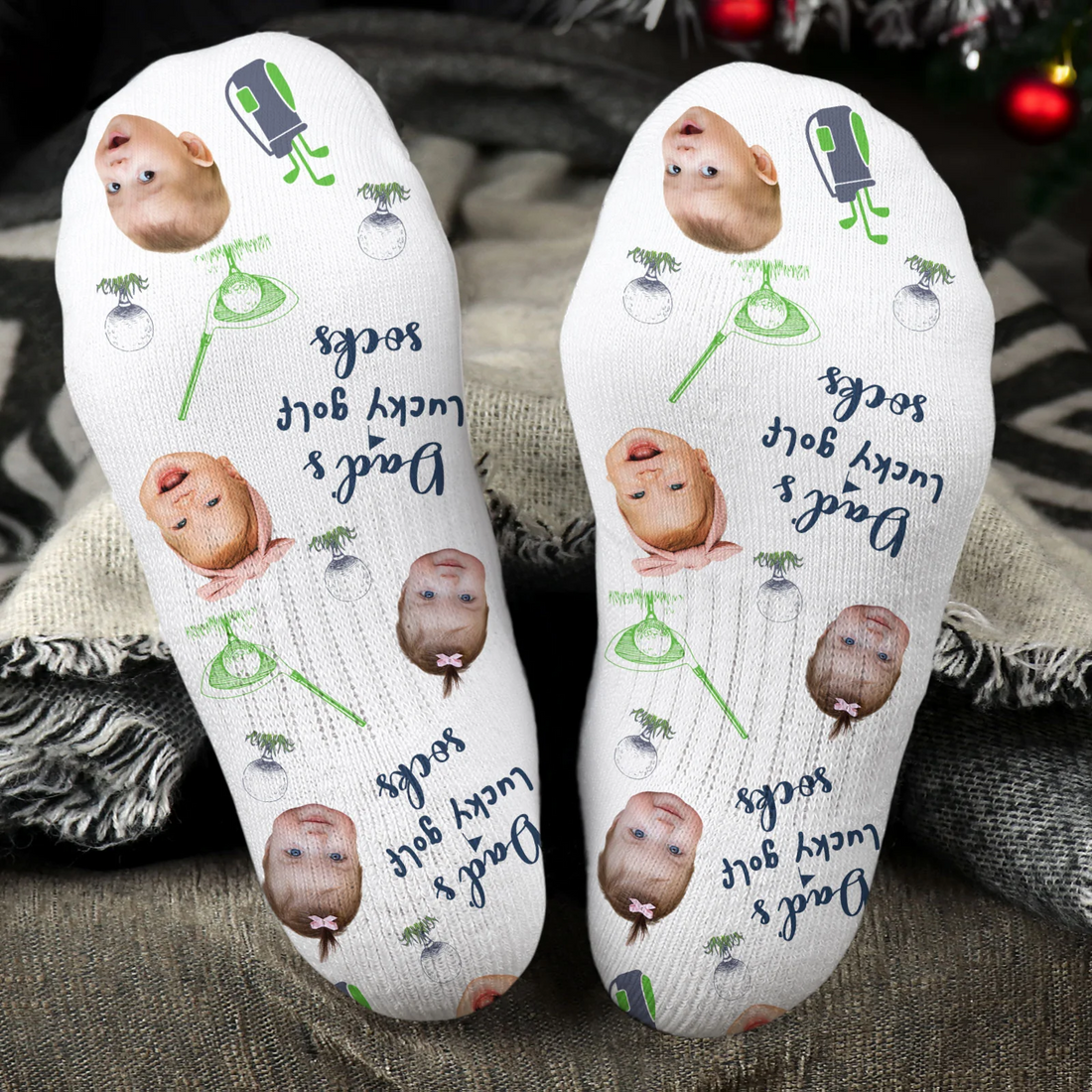 Dad's Lucky Golf Socks, Custom Face Socks, Christmas Golf Gift, Golf Gift For Men