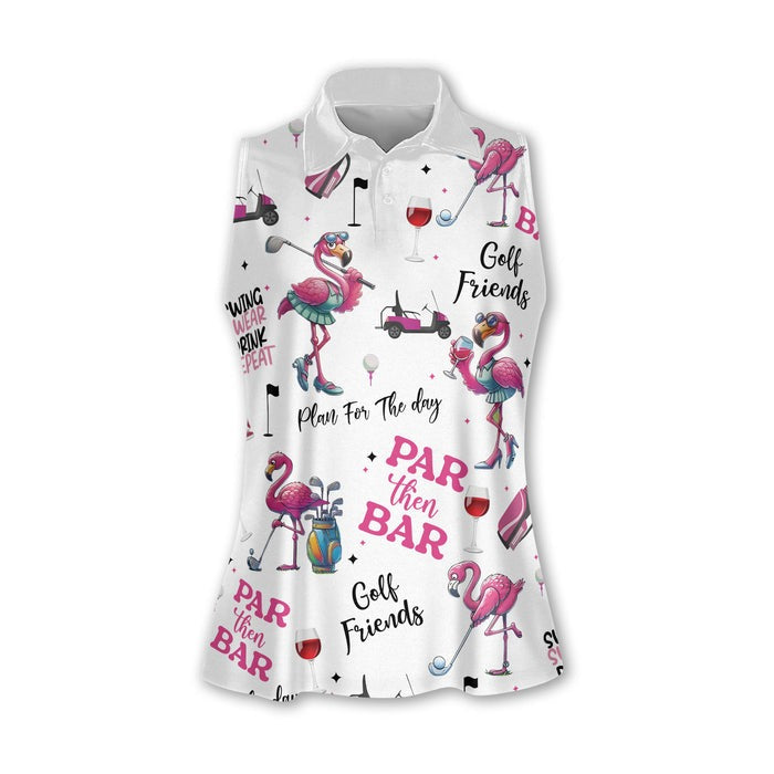 Funny Flamingo Women Sleeveless Golf Shirt, Flamingo Golf Shirt, Custom Ladies Golf Shirt