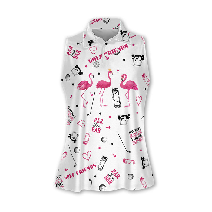 Funny Flamingo Sleeveless Golf Shirt For Women, Golf Pattern Shirt, Cute Womens Golf Clothes
