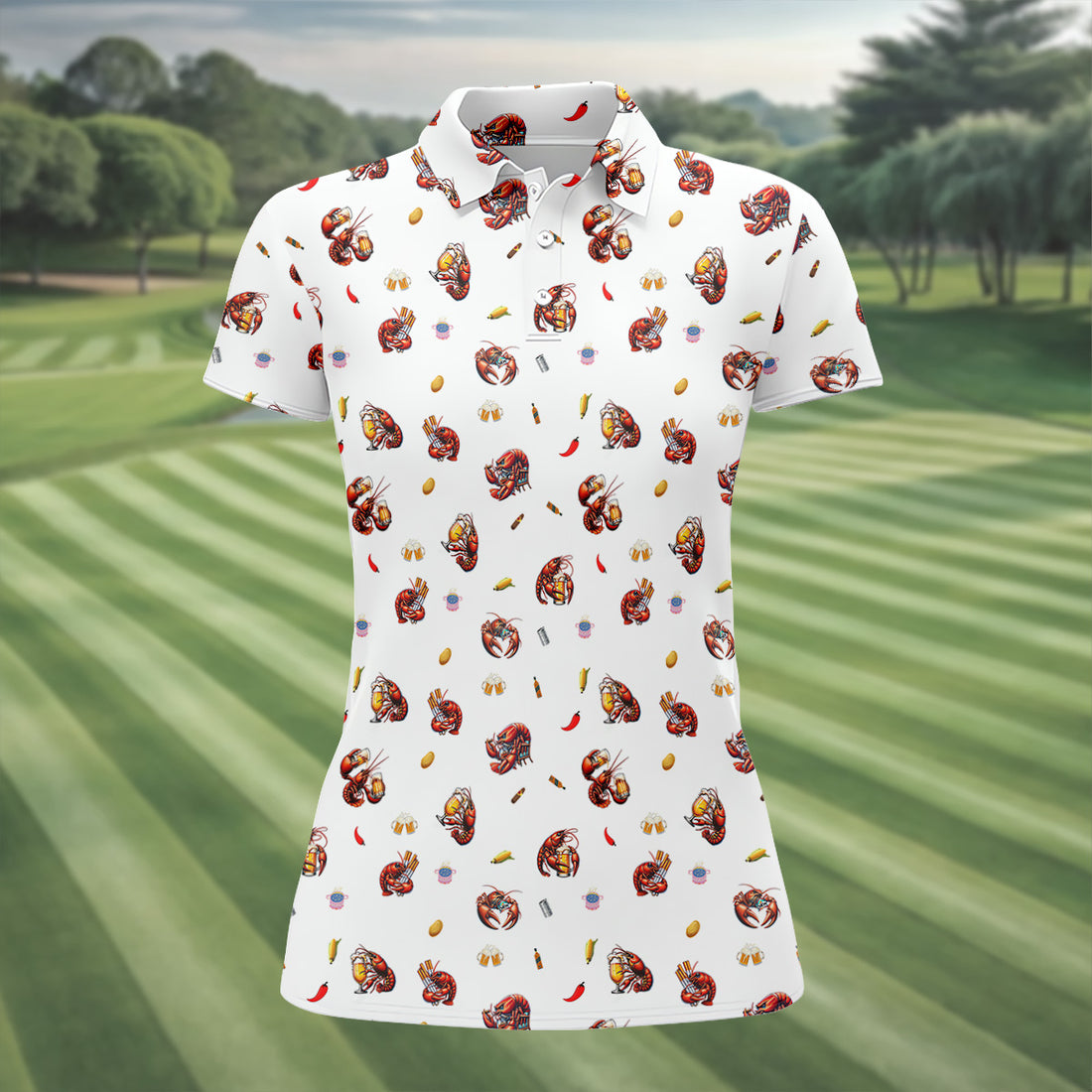 Lobster And Beer Golf Polo Shirt, Fun Women's Golf Shirts, Ladies Golf Polos, Golfing Apparel