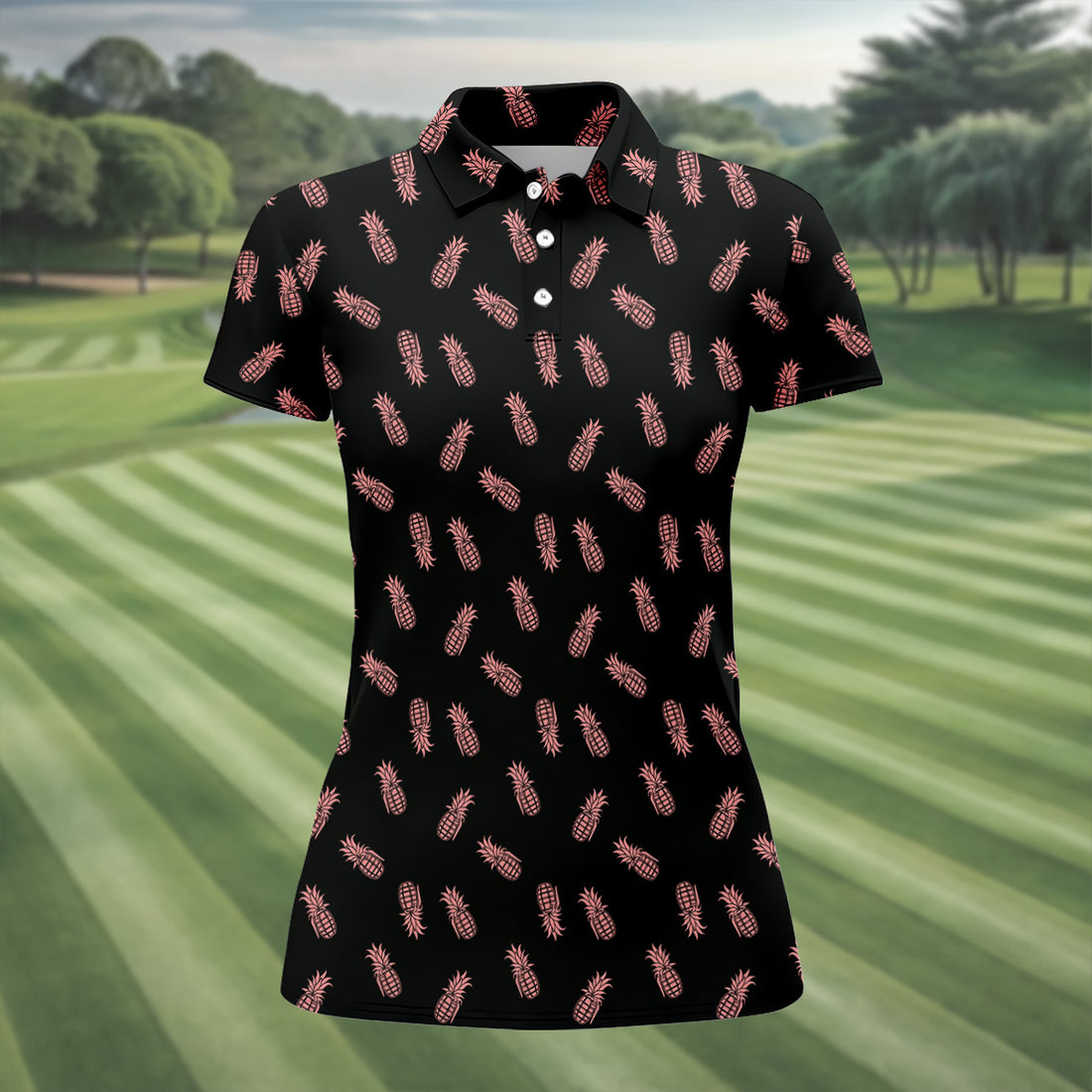 Pineapple Grenade Black And Pink Women Golf Top, Cool Golf Gift, Ladies Golf Shirts