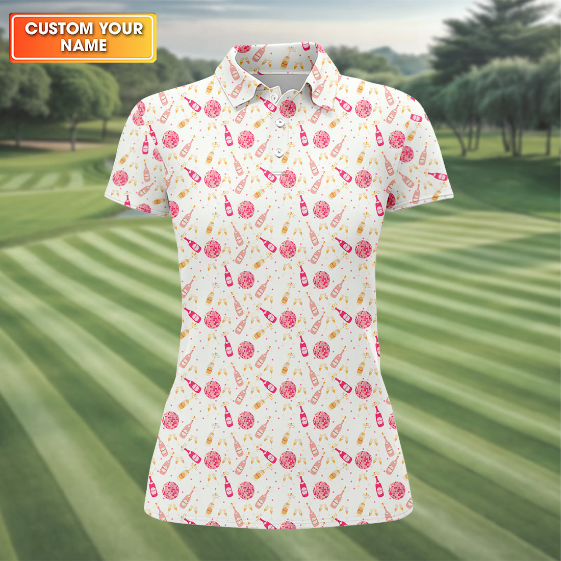 Champagne Pink Fun Womens Golf Shirts, Bachelorette Shirts, Ladies Golf Shirts, Cool Golf Gifts