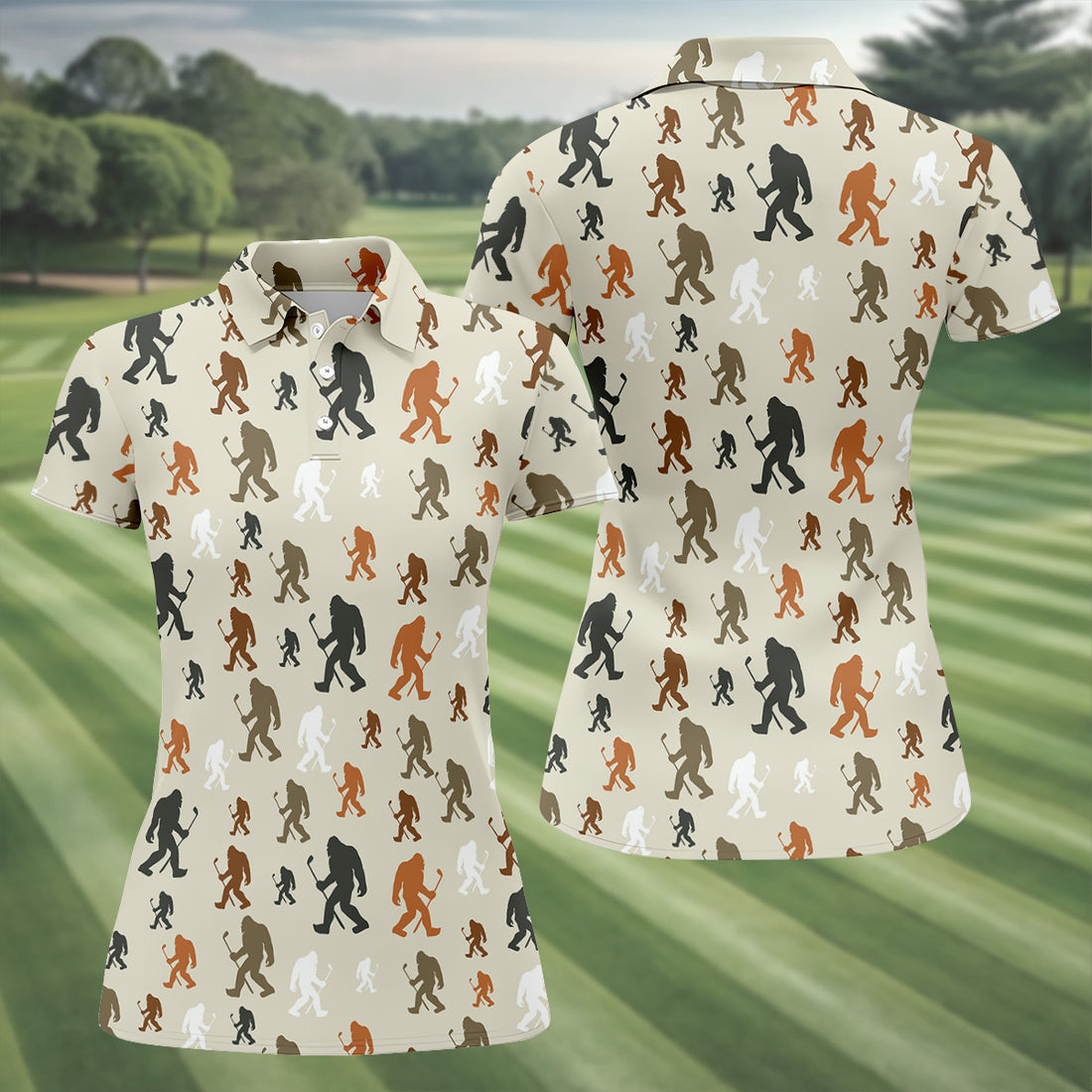 Bigfoot Silhouette Pattern Fun Women's Golf Shirts, Unique Gift For Golfer, Ladies Golf Polos