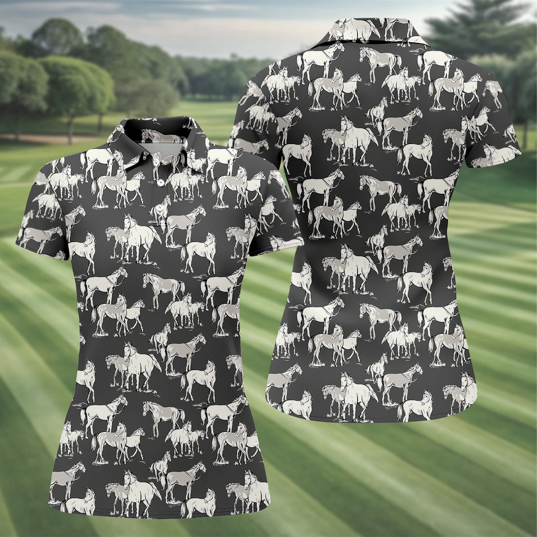 Wild Horse Seamless Pattern Women Golf Top, Golf Shirt For Women, Ladies Golf Polos