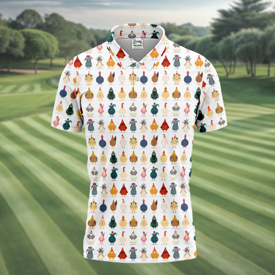 Whimsical Chicken Fun Golf Shirts For Men, Cute Golf Outfit, Polo Shirts For Men, Golfing Apparel