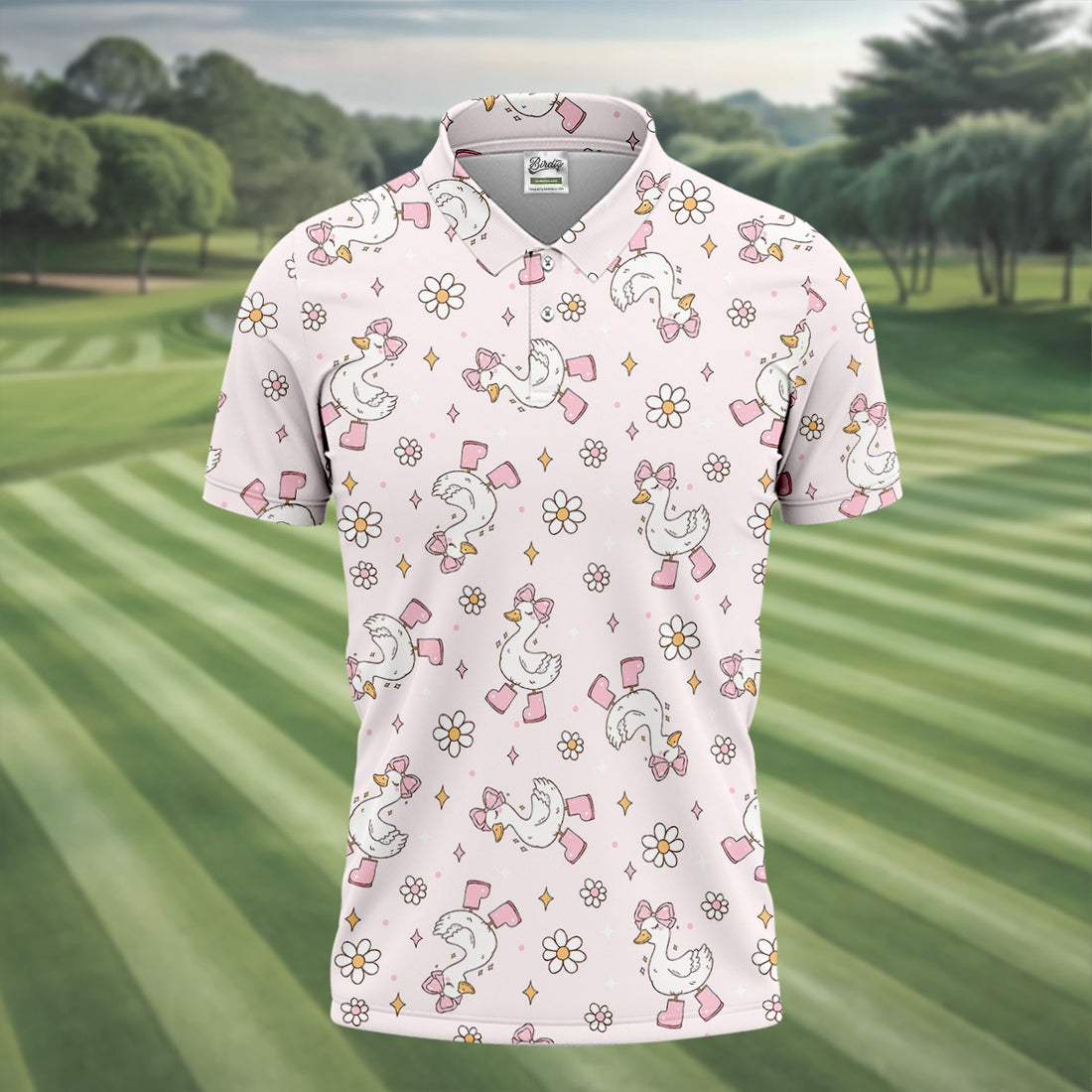 Silly Goose Seamless Pattern Pink Golf Shirt, Cute Golf Outfit, Golf Gift For Men, Golfing Apparel