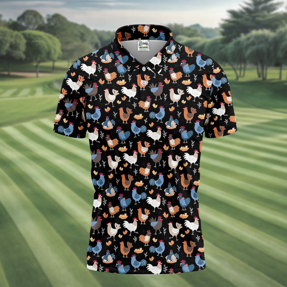 Funny Rooster Black Golf Polo Shirt, Fun Golf Shirts For Men, Gift For Chicken Lover, Golfing Apparel