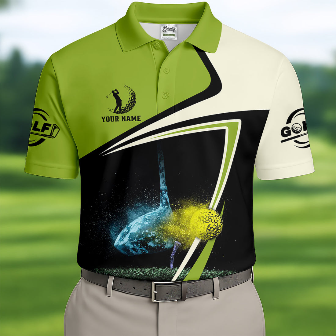I Made A Hole In One Black And Green Fun Men's Golf Polos, Personalized Golf Tees, Golfing Apparel