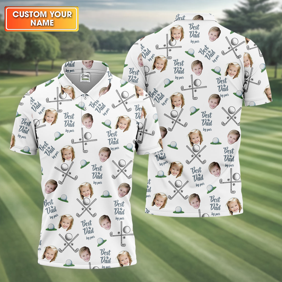 Best Dad By Par Men Polo, Custom Face Shirt, Dad Golf Gift, Men Long Sleeve Shirt