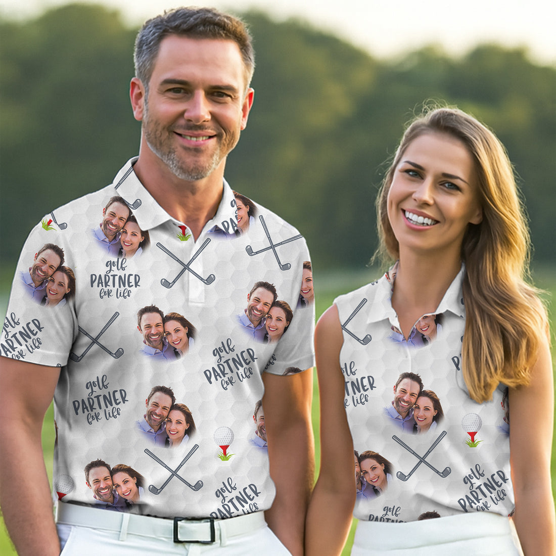 Personalized Golf Partner For Life Fun Golf Shirts Mens, Custom Face Golf Shirt, Golf Gift Ideas For Him,Matching Golf Shirts