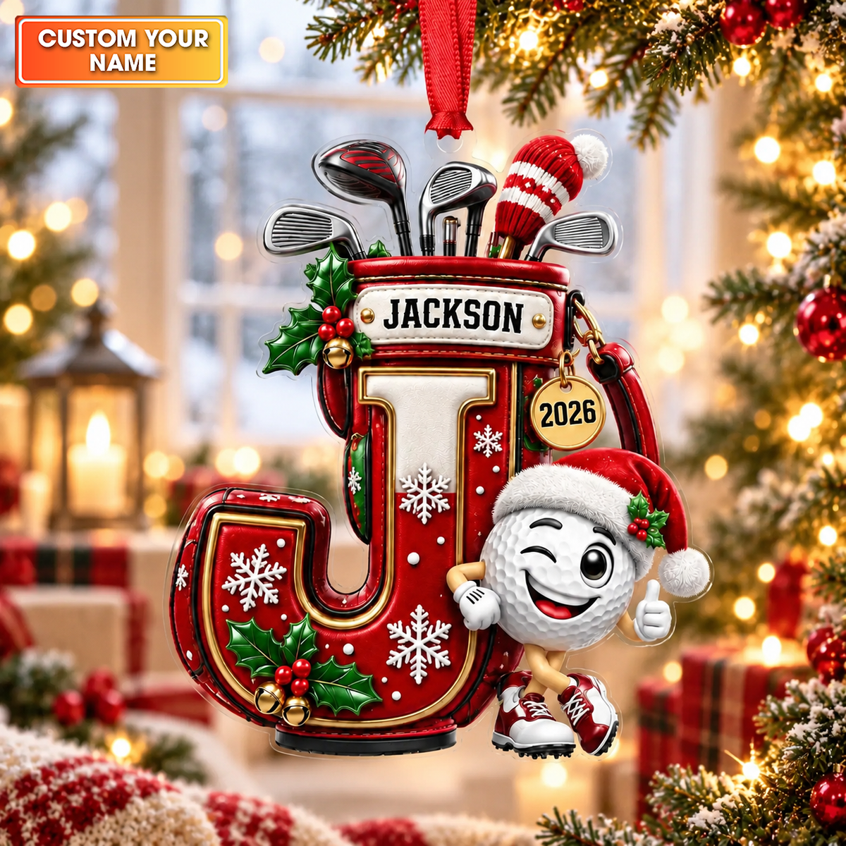 Custom Name Golf Initial Acrylic Ornament, Christmas Ornaments, Christmas Tree Decor