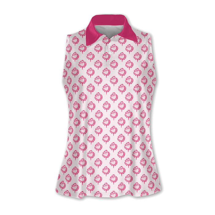 Let's Go Girl Western Golf Shirts Women, Pink Cowgirl Sleeveless Polo Shirt Womens, Patterned Golf Polos